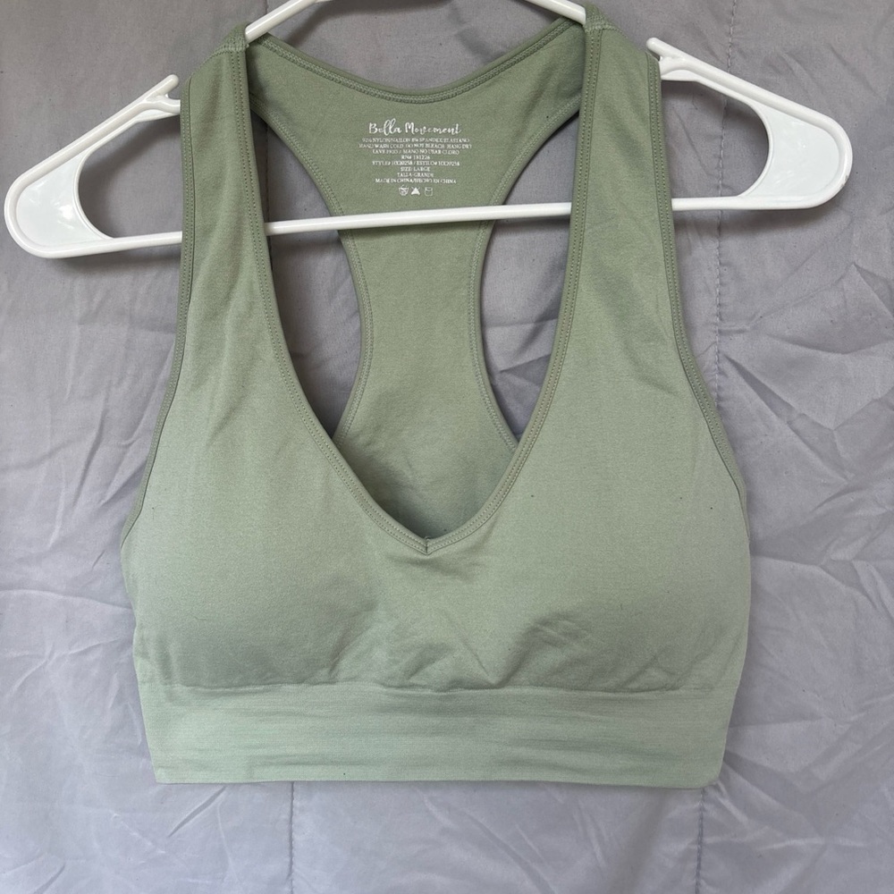 Sage Green Racerback Sports Bra with Moisture-Wicking Fabric